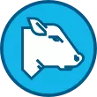 Icon of a calf on top of light blue background.
