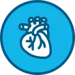 Icon of a heart on top of light blue background.