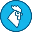 Icon of a rooster on top of light blue background.